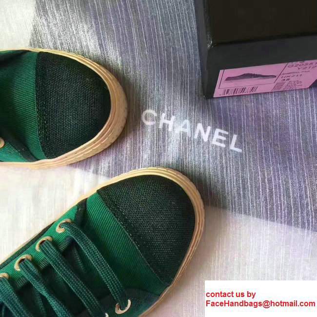 Chanel Lace-ups Tweed  &  Grosgrain 2cm Height-increasing Shoes Green 2017